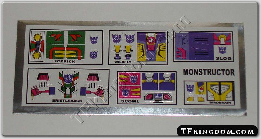 Transformers G1 Monstructor Sticker Decal Sheet