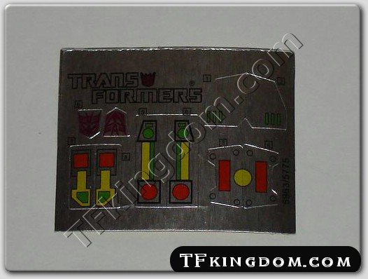 Transformers G1 Tantrum Sticker Decal Sheet