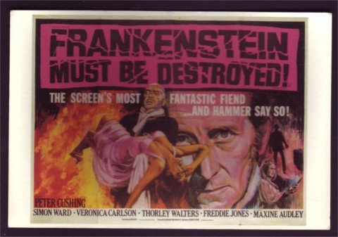 3 X HAMMER FRANKENSTEIN POSTCARDS