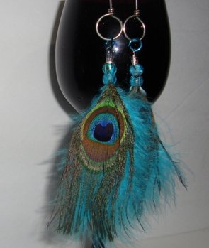 Turquoise Peacock Feather Earrings