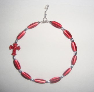 Red Bead Earrings with Cross Charm