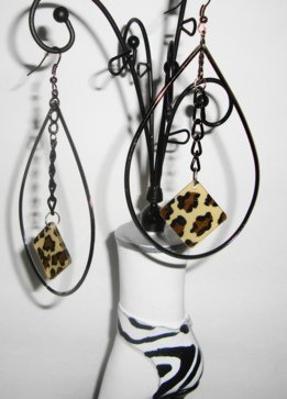 Teardrop Hoops with animal print charm
