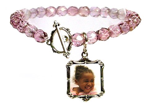 Sterling Silver Charm, Rose Crystal Bead Bracelet