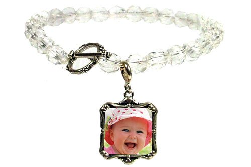 Sterling Silver Charm Clear Crystal Bead Bracelet,