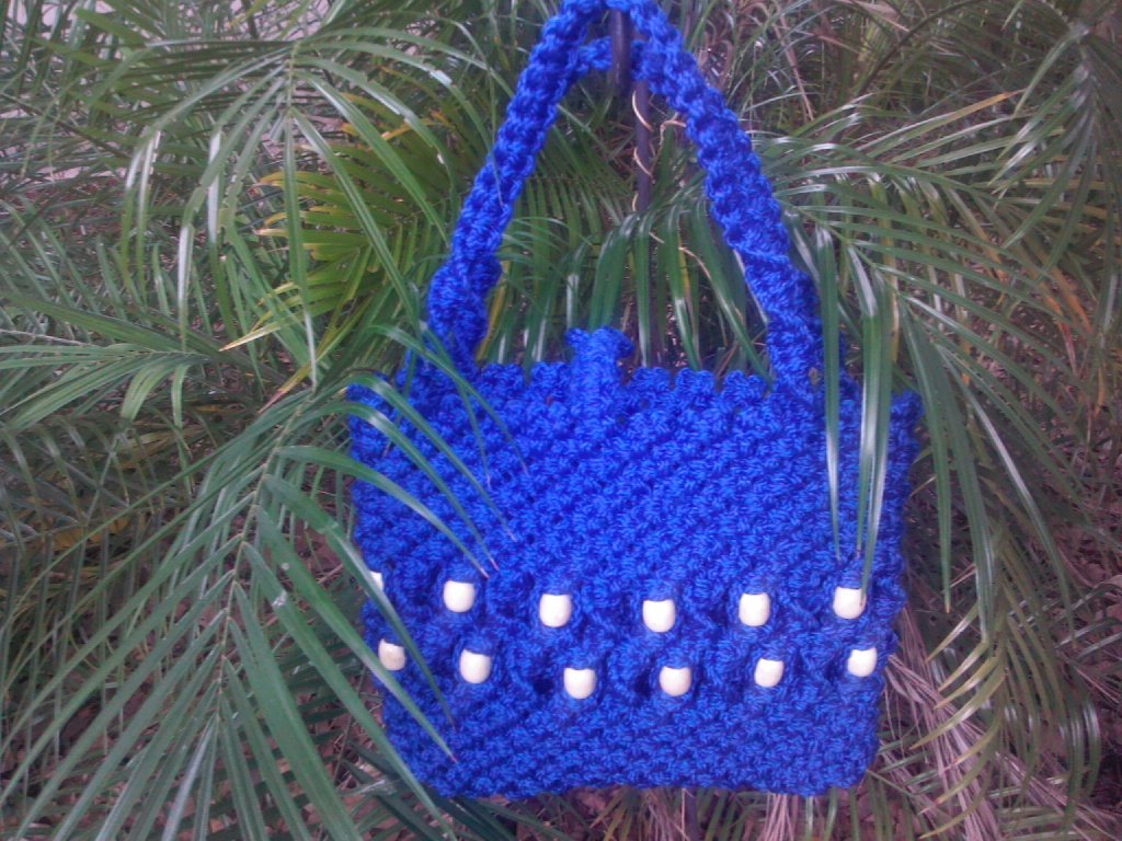 HANDMADE MACRAME PURSE WITH BEADS ROYAL BLUE