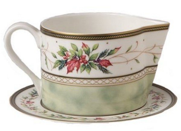 FItz & Floyd Winter Holiday gravy boat and stand NEW!