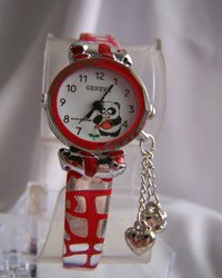 Geneva Childrena Red Band Charm Watch with Bear