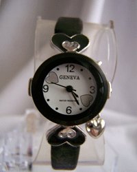 Geneva Childrens Black Band W/Charms Watch