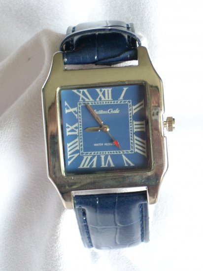 Montres Carlo Men's Square Watch W/Black Leather Band