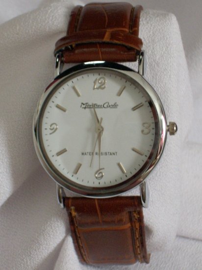 Montres Carlo Men's Round W/Brown Leather Band