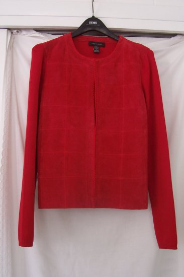 Women's Red Silk Knit Sweater With Suede Front