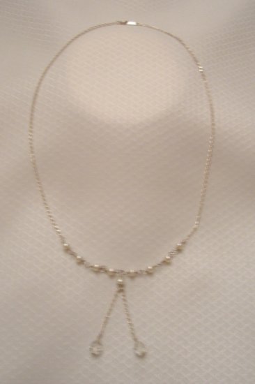 Sterling Silver Necklace W/ Natural Sea Pearls And Crystals