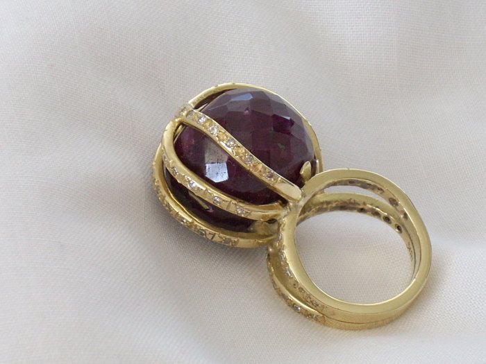 50 Ct. Ruby and 1 1/2 Ct. Diamond-18 Kt. Gold Designer Ring