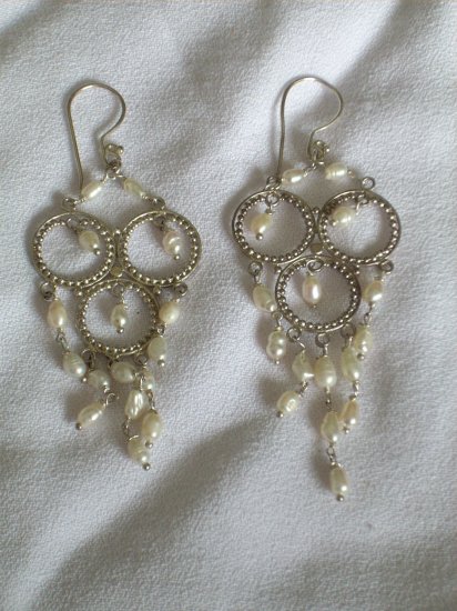 Sterling Silver And Natural Sea Pearl Chandlier Earrings