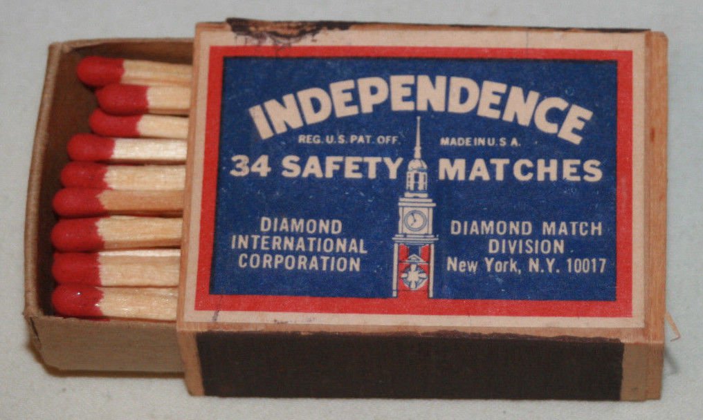 DIAMOND INDEPENDENCE 34 SAFETY MATCHES 10 BOXES Vintage 1960s New