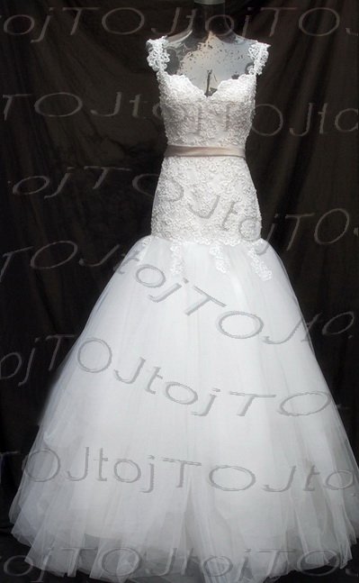 Cap sleeves sweet heart mermaid wedding gown-Har55