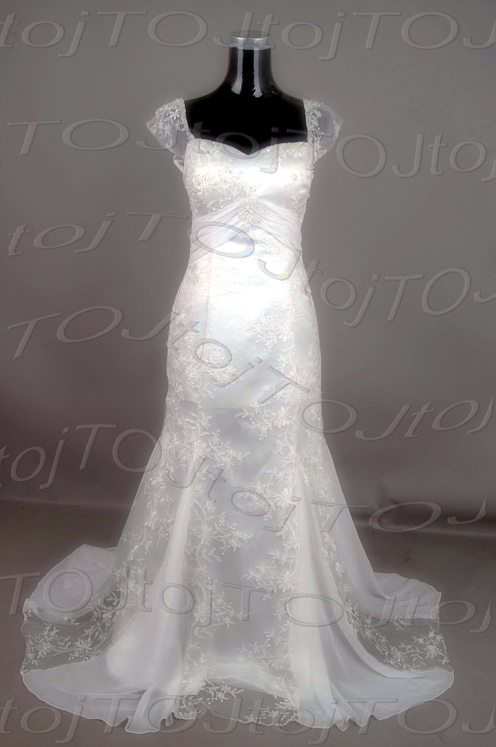 Cap sleeves sweet heart mermaid wedding gown-CWWG400