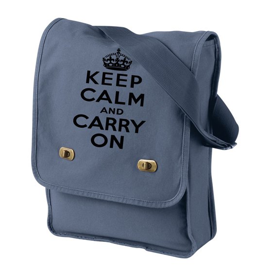Keep Calm and Carry On - Canvas Messenger Bag Denim Blue Field Bag