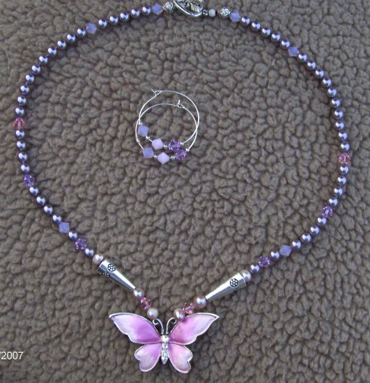 Butterfly crystal and silver necklace