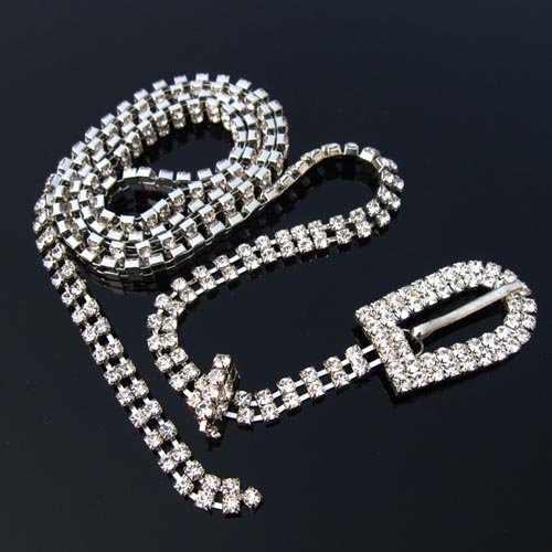 2 row sparkling Rhinestone/Diamante Belt - round buckle