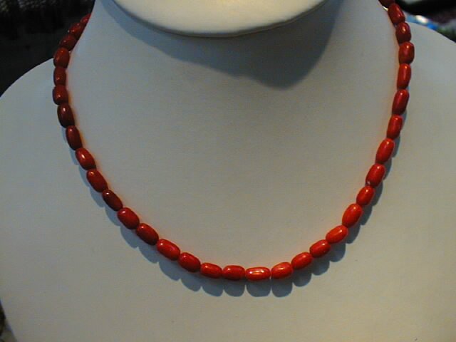 16"" red coral rice shape beads necklace