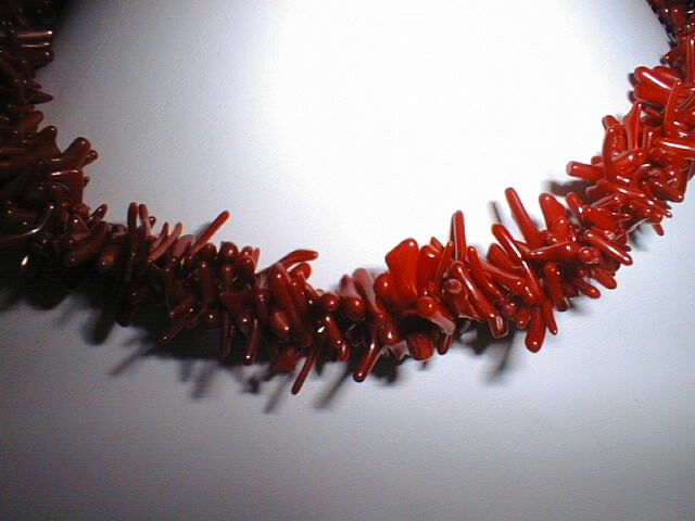 16"" small red coral branch necklace-2 strands twist