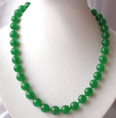 17.5"" 12mm natural green jade necklace