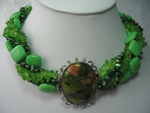 charming 18-20"" 5 strands green pearl turquoise necklace