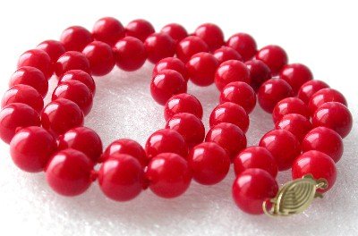 14K 17"" 8mm red round coral beads necklace