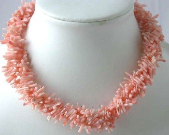 17"" 4-row pink branch coral necklace