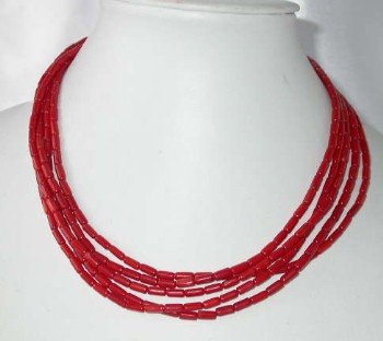 17"" 5-row 4*7mm red coral necklace
