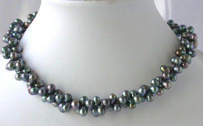16"" 2-rows 5*7mm peacock FW pearl necklace