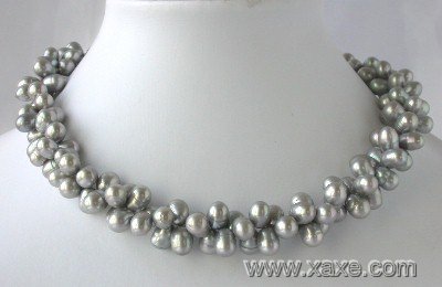 16"" 2-rows 6*8mm gray FW pearl necklace