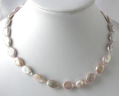 16""AA 10*12mm pink melon seed biwa pearl necklace