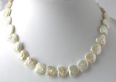 16""12*12mm white heart biwa pearl necklace