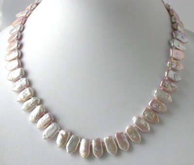 16""AA 9*12mm pink biwa pearl necklace