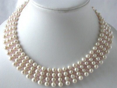 16"" 6-7mm hand knotted white pearl crystal necklace