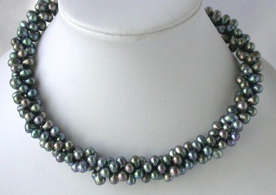 16"" 3-rows 5*7mm peacock FW pearl necklace