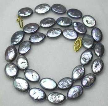 17"" 10*12mm black biwa pearl necklace