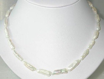 Graceful 16"" 7*18mm white teeth biwa pearl