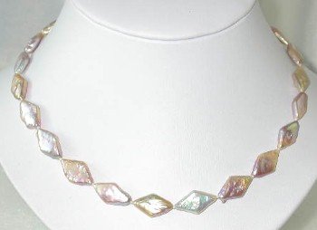 Graceful 17"" 10*18mm pink rhombus biwa pearl