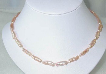 Graceful 16"" 7*18mm pink teeth biwa pearl