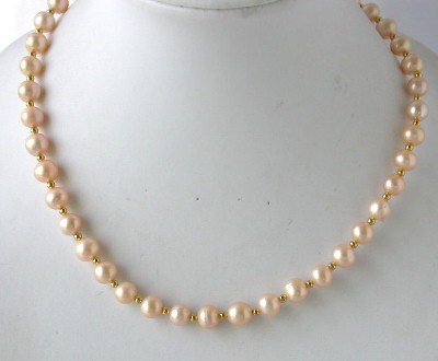 18"" 8mm lustrous pink pearl necklace