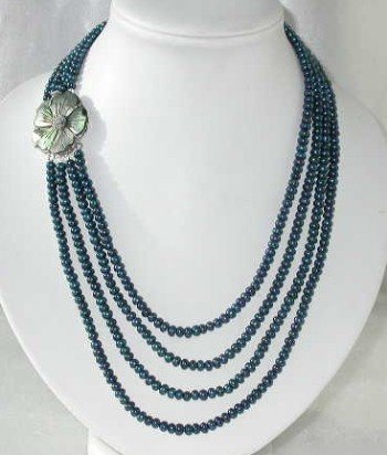 19""-23"" 4-rows 5-6mm dark blue pearl cameo clasp