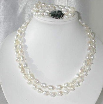 Baroque 17""-18"" 9-10mm white pearl shell clasp set