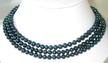 Lustrous 50"" 7-8mm dark blue pearl necklace