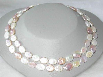 14K 34"" 10*12mm multicolor biwa pearl necklace