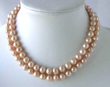 32"" 9-10mm pink FW pearl necklace