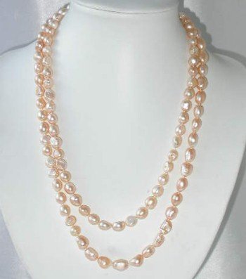 Baroque 47"" 10-11mm pink FW pearl necklace