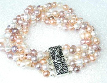 Grade A 5-6mm 7.5"" multicolor pearl &silver clasp